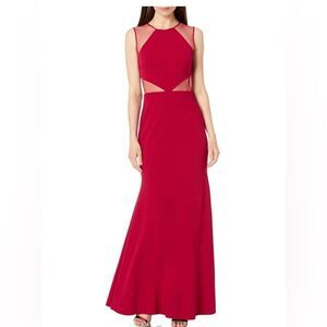 JS Collection Women's Ottoman Gown with Illusion Mesh Cut Outs Red size 8